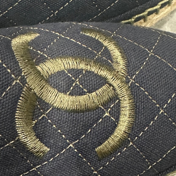 CHANEL Quilted Navy and Gold Espadrilles - Picture 4 of 10
